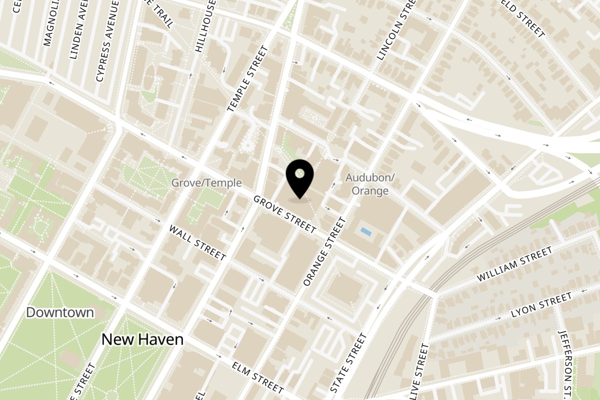Map showing the location of Audubon Market on 59 Grove St in New Haven